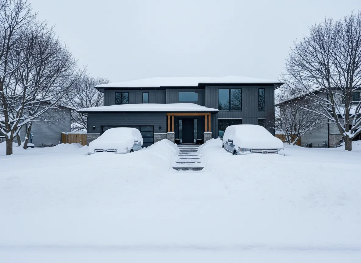 Snow-covered driveway before snow removal service